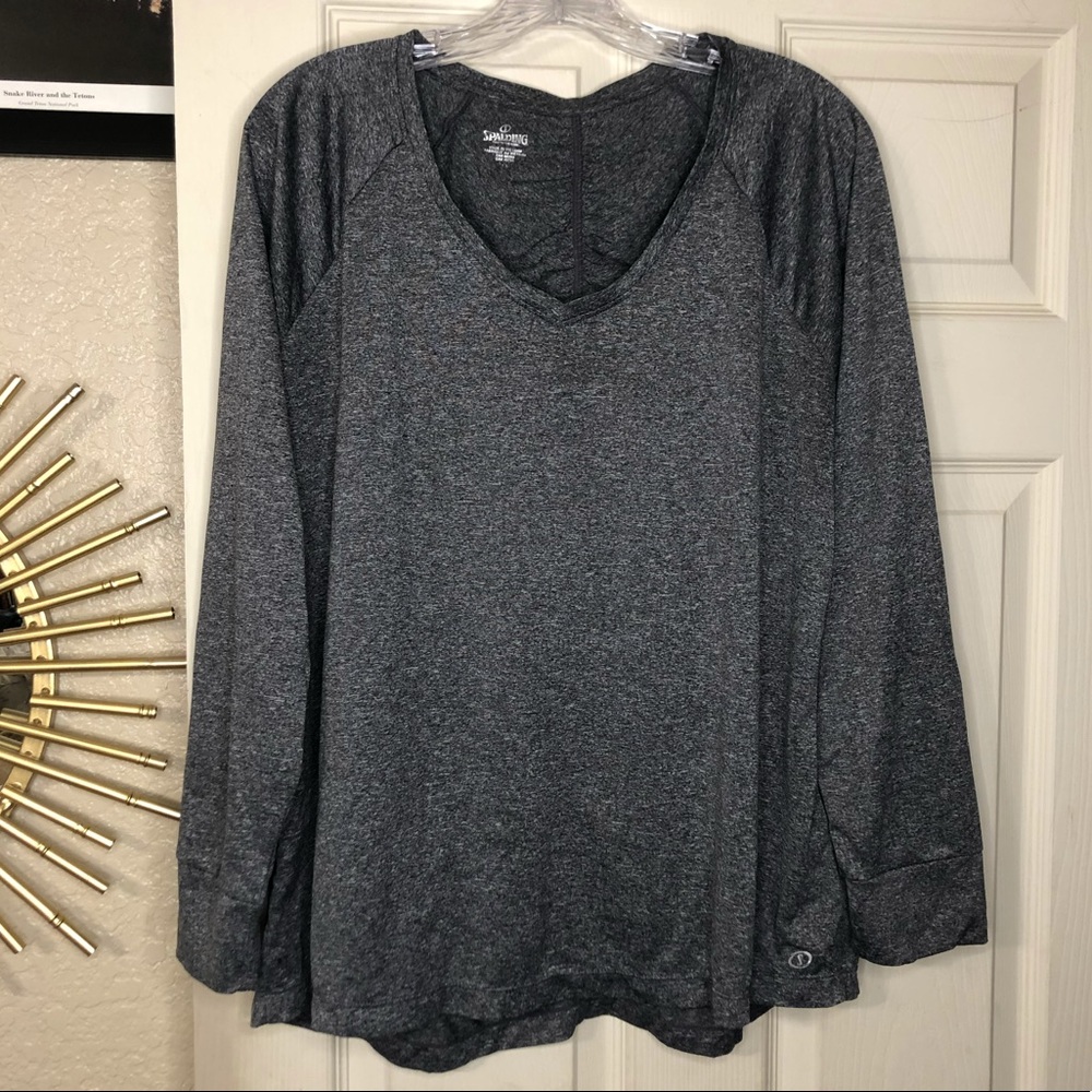 Spalding Dark Grey Athletic Workout Top with long sleeves Size US Women’s 1X